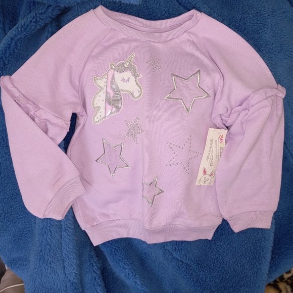 Girls Lavender Sequin Unicorn Ruffle Jersey Top NWT - Picture 1 of 5